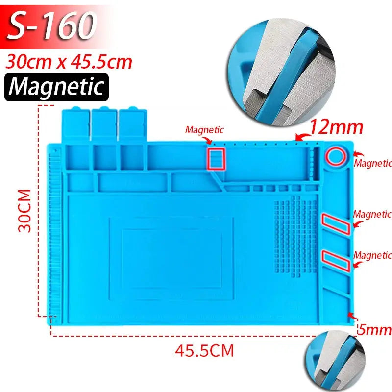 Soldering Station Mat Silicone Work Mat Heat Resistant 932°F Anti-Static Magnetic Mat for Electronic Phone Laptop Watch Repair Dikkamon Store