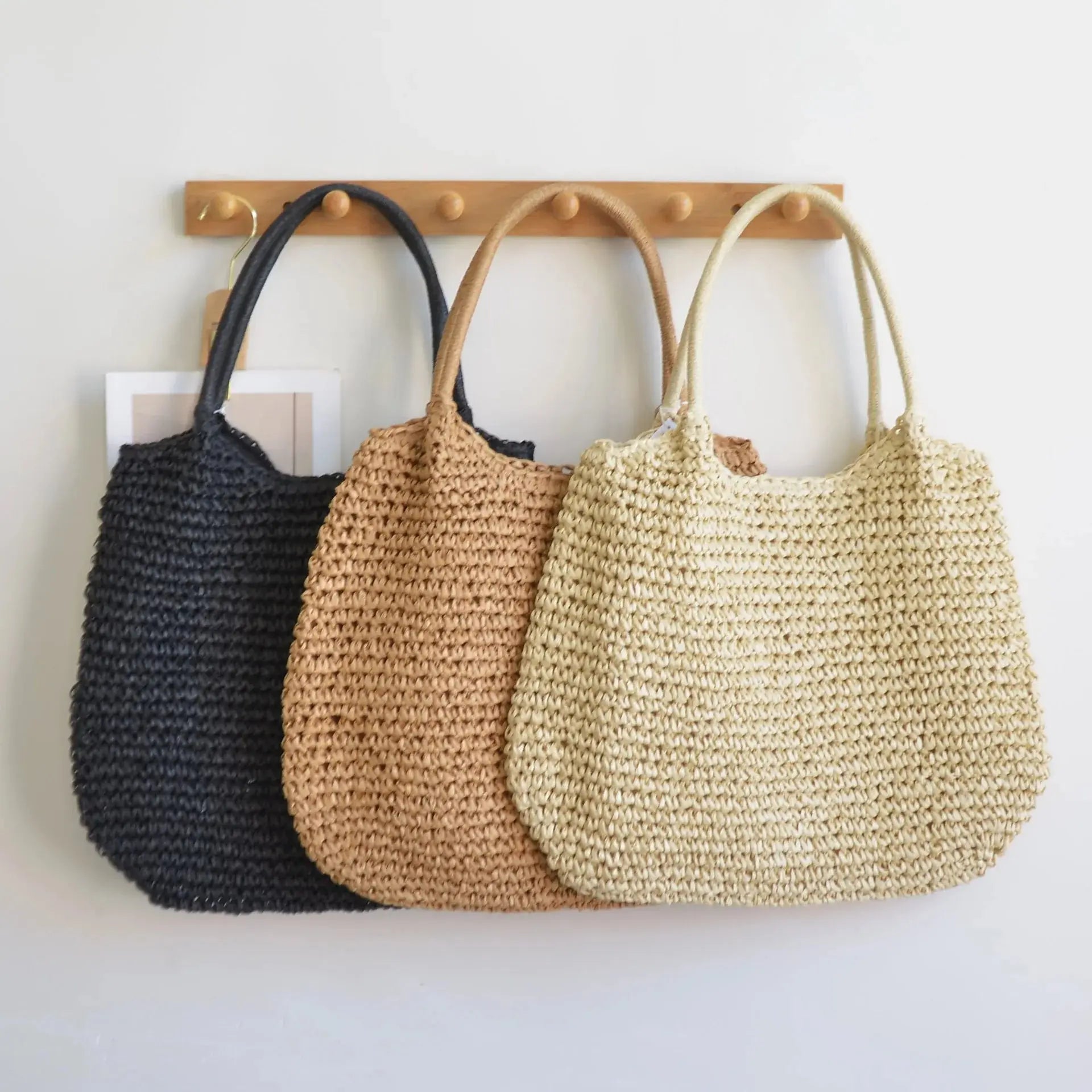 2024 Summer Daily Bag Women Vintage Shoulder Bag Hasp Closure Crochet Beach Handbag Solid Color Simple Weaving Handbag Ladies Beautiful Girl Office Store