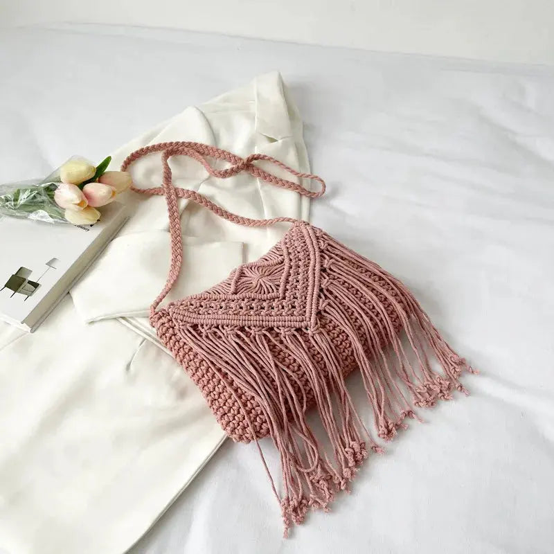 Handmade Cotton Woven Knitted Tassel Crossbody Bag Vintage Shoulder Messenger Bag Female Fashion Beach Summer Handbags 2023 bag Angel LOVE Bag Store