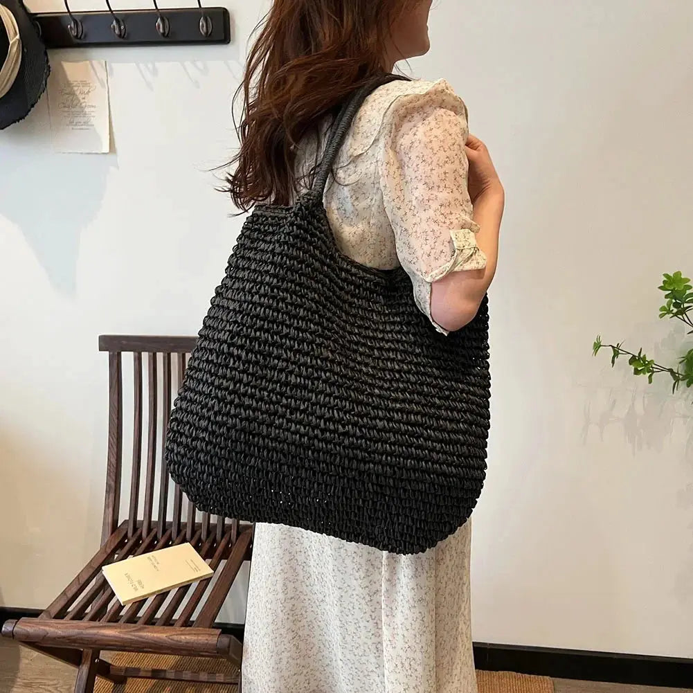 2024 Summer Daily Bag Women Vintage Shoulder Bag Hasp Closure Crochet Beach Handbag Solid Color Simple Weaving Handbag Ladies Beautiful Girl Office Store