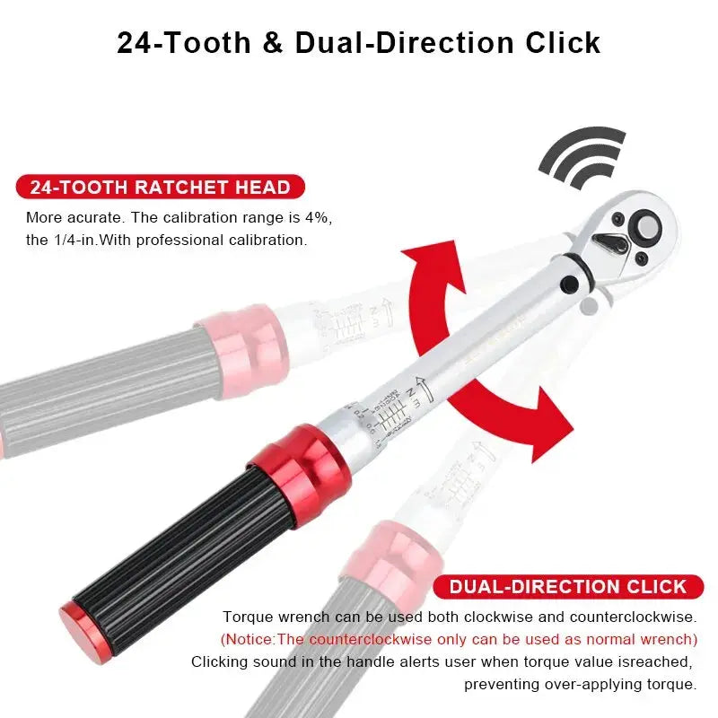 RIDERACE Bicycle Torque Wrench Set 15Pcs 1/4" 2-24Nm Dual Direction Bike Allen Key Tool Socket Spanner Pro Motorcycle Repair Kit RIDERACE Outdoor Store