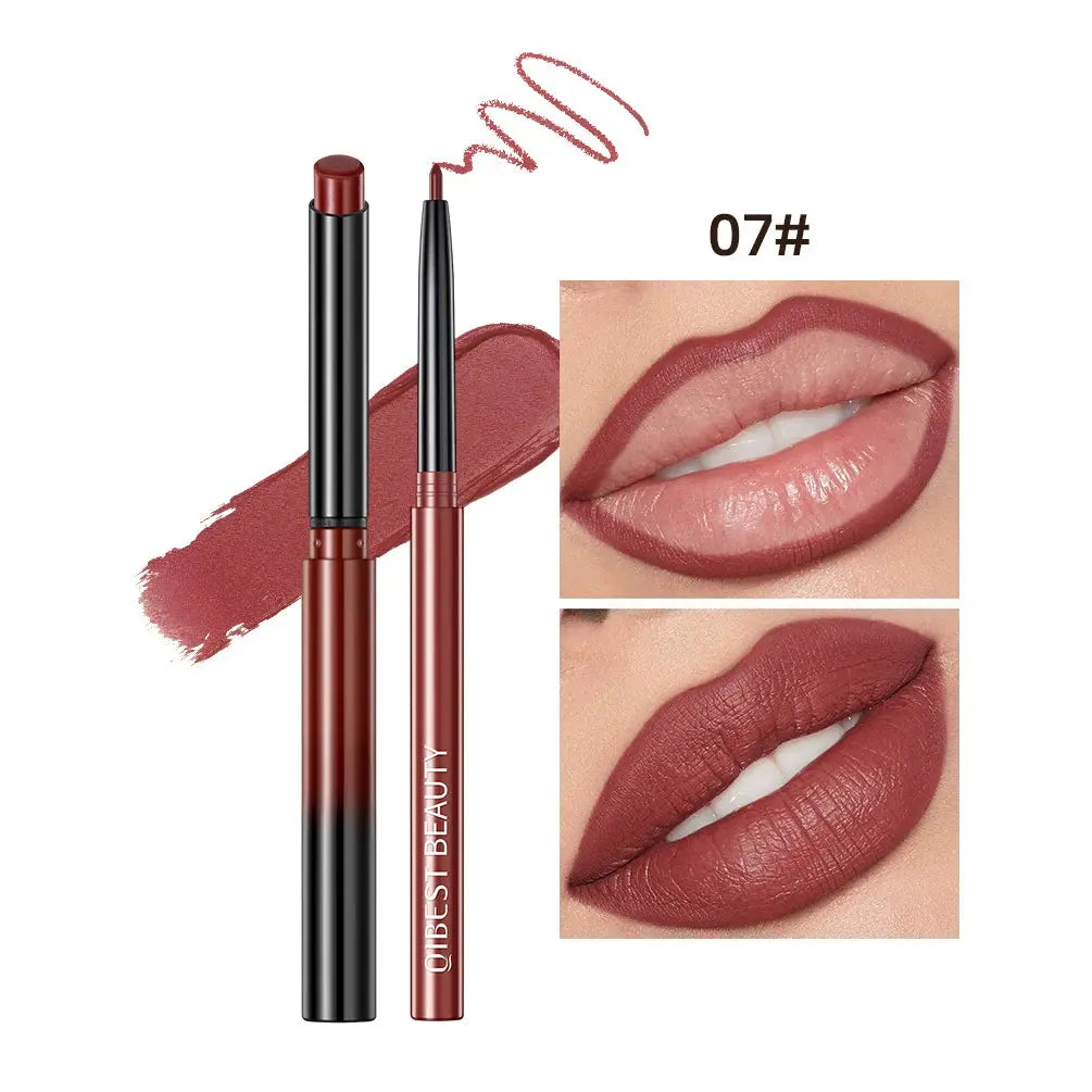 QIBEST 2pcs Lipstick Lipliner Pen Set Matte Velvet Lip Liner Pencil Contour Makeup Sexy Red Lip Stick Long Lasting Cosmetics QiBest Official Store