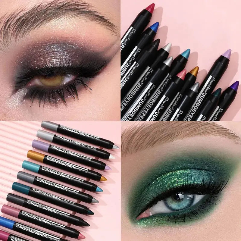 Smoky Dark Green Eyeshadow Pencil Stick Waterproof Pearlescent 12 Colors Metallic Glitter Eye Shadow Highlighter Pen Makeup Tool HMEINA Store