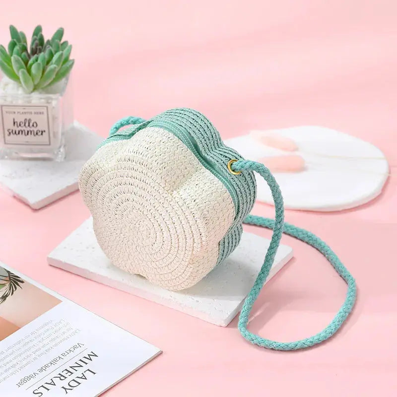 Summer Travel Children's Straw Shoulder Bags Flower Knitted Baby Girls Beach Coin Purse Seaside Cute Kids Woven Crossbody Bag CuteHana Store