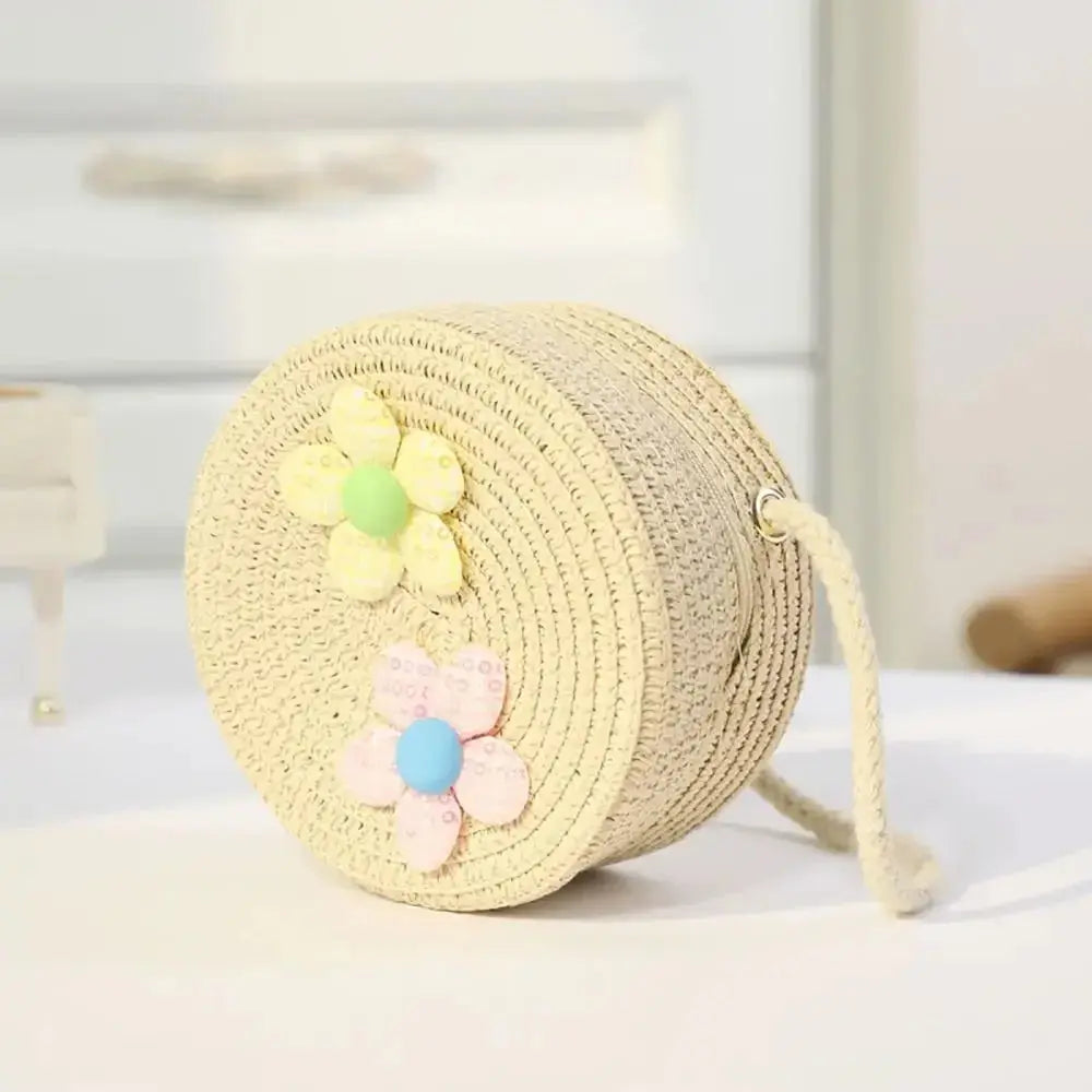 Children Straw Beach Bag Cute Heart Pattern Shoulder Bag Straw Crossbody Bag Handbag Baby Coin Purse Casual Messenger Bag Fashion Bags Store Store