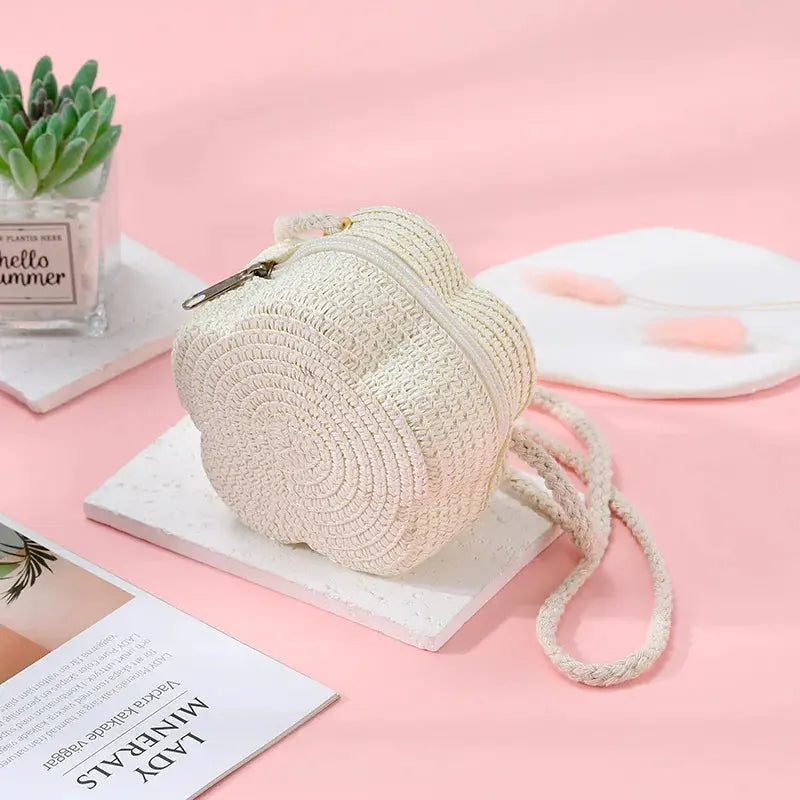 Summer Travel Children's Straw Shoulder Bags Flower Knitted Baby Girls Beach Coin Purse Seaside Cute Kids Woven Crossbody Bag CuteHana Store