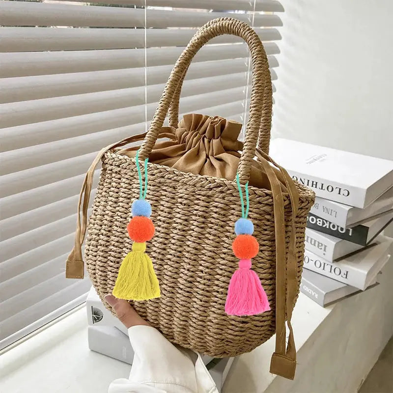 Women Summer Straw Rattan Woven Handbags Small Clutch Retro Ladies Basket Beach Bag Vacation Travel Shopping Totes Purse Bolsos Handmade Creation Bag Store