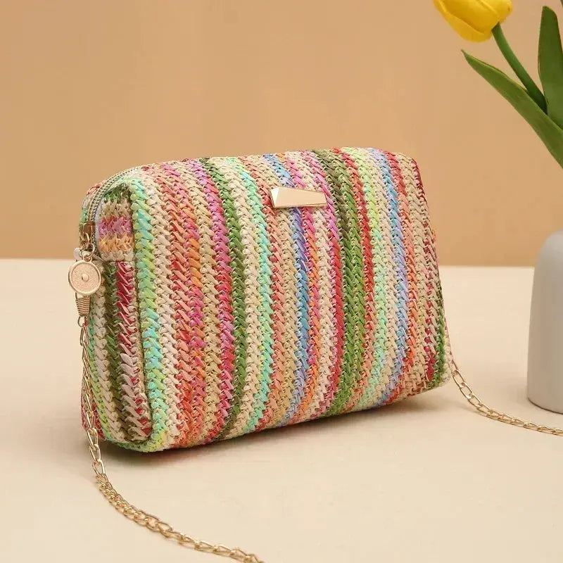 Rattan Knitting Women Straw Bag Beach Summer Chain Small Purse and Handbag Female Shoulder Crossbody Bags Travel Design Flap Bag Shop1102663324 Store