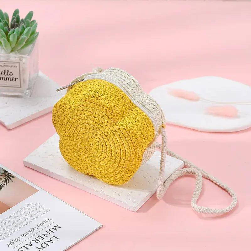 Summer Travel Children's Straw Shoulder Bags Flower Knitted Baby Girls Beach Coin Purse Seaside Cute Kids Woven Crossbody Bag CuteHana Store