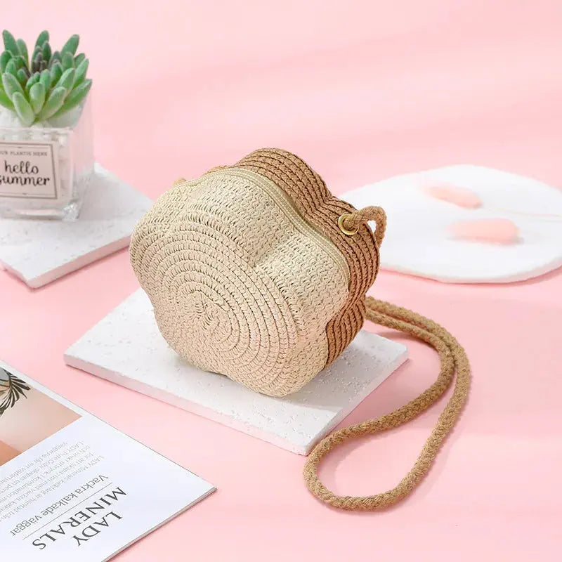 Summer Travel Children's Straw Shoulder Bags Flower Knitted Baby Girls Beach Coin Purse Seaside Cute Kids Woven Crossbody Bag CuteHana Store