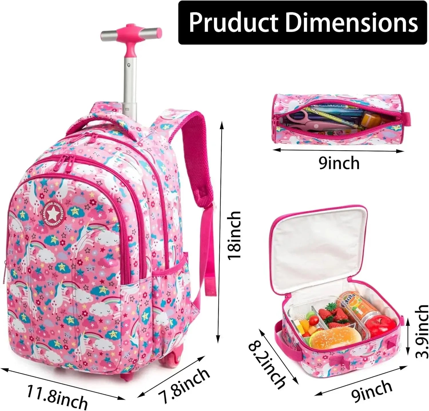 Girls School Backpack Child Wheeled Bag Set for Boys Roller Bag Rolling Luggage School Trolley Backpack with Lunch Bag Insulated KOKOCAT Dropshipping Store