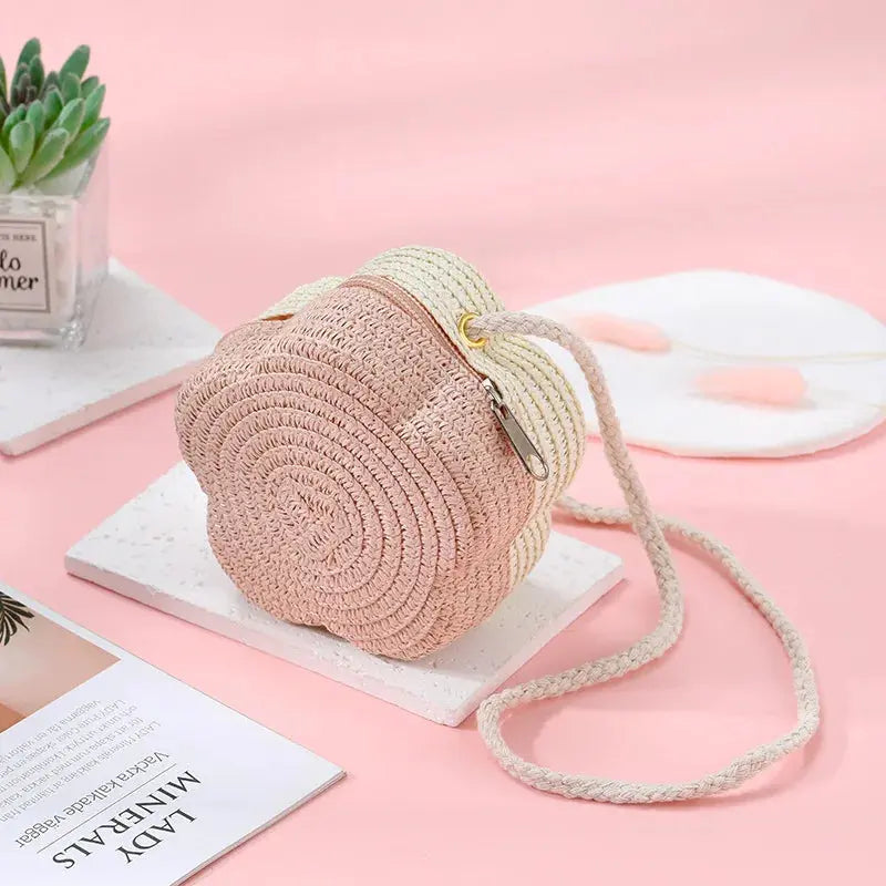 Summer Travel Children's Straw Shoulder Bags Flower Knitted Baby Girls Beach Coin Purse Seaside Cute Kids Woven Crossbody Bag CuteHana Store