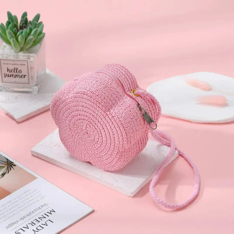 Summer Travel Children's Straw Shoulder Bags Flower Knitted Baby Girls Beach Coin Purse Seaside Cute Kids Woven Crossbody Bag CuteHana Store
