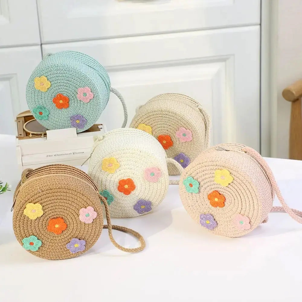 Children Straw Beach Bag Cute Heart Pattern Shoulder Bag Straw Crossbody Bag Handbag Baby Coin Purse Casual Messenger Bag Fashion Bags Store Store