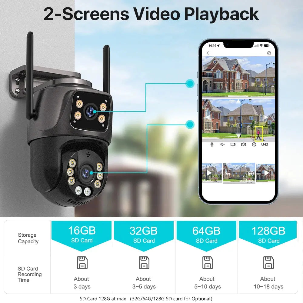 4K 8MP HD Wifi PTZ Camera Outdoor 4MP Dual Lens Dual Screen AI Auto Tracking IP Camera CCTV Audio Video Surveillance P2P iCSee UDECER Security Store