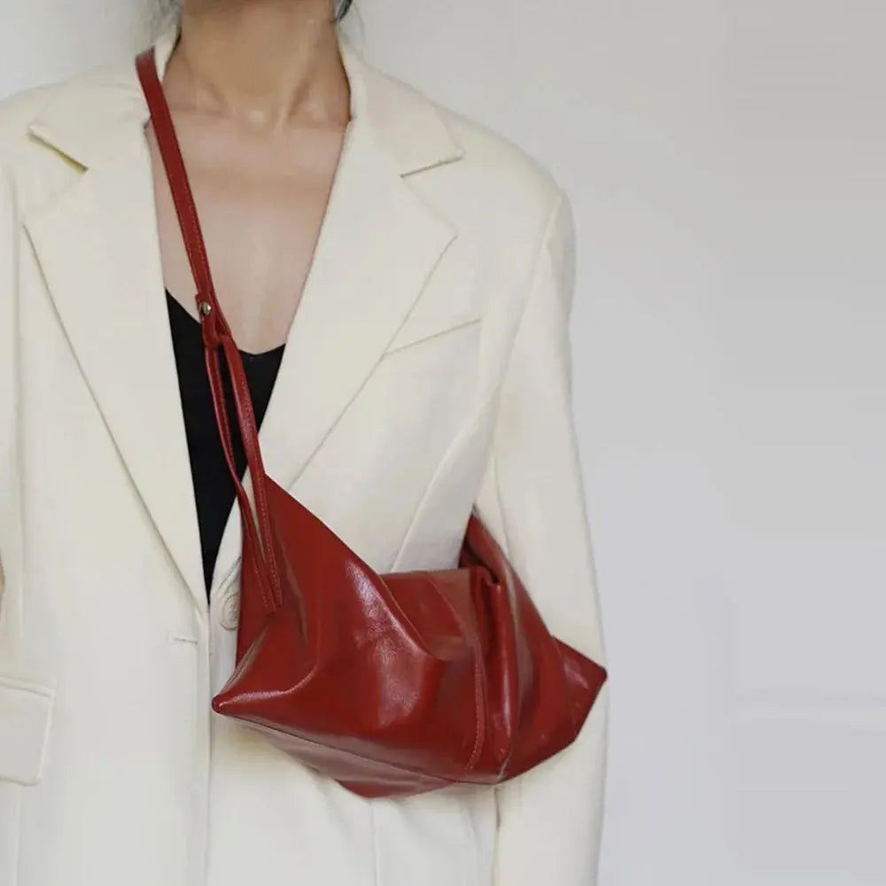 Soft Leather Croissant Crossbody Bag Commuting Vintage Lazy Style Shoulder Bag Korean Style Hobos Oil Wax Leather Handbag Travel LayLa Bag Store