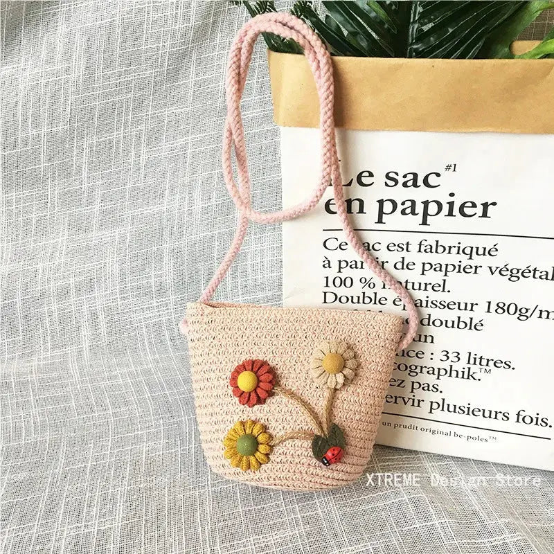Summer Children's Straw Woven Messenger Bag Lovely Girls Small Coin Purse Handbags Baby Kids Mini Shoulder Bags Princess Wallet XTREME Design Store