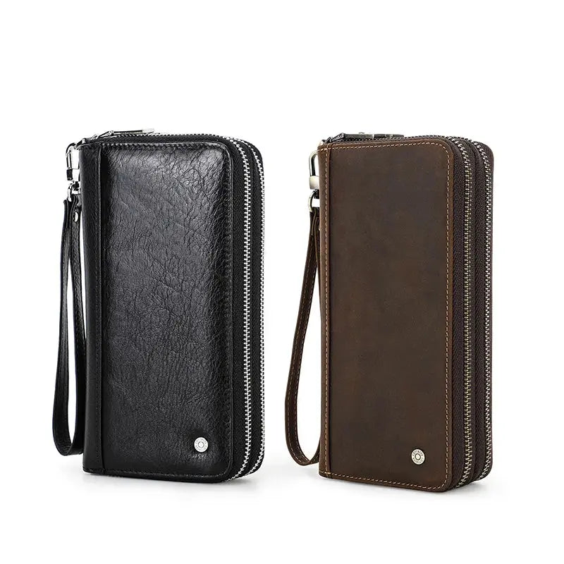 Contact'S Genuine Leather Men's Wallet Clutch Bag Card Holder Long Wallets Double Zipper Large Capacity Vintage Male Purses ContactS Official Store