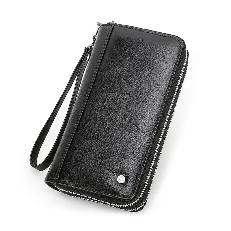 Contact'S Genuine Leather Men's Wallet Clutch Bag Card Holder Long Wallets Double Zipper Large Capacity Vintage Male Purses ContactS Official Store