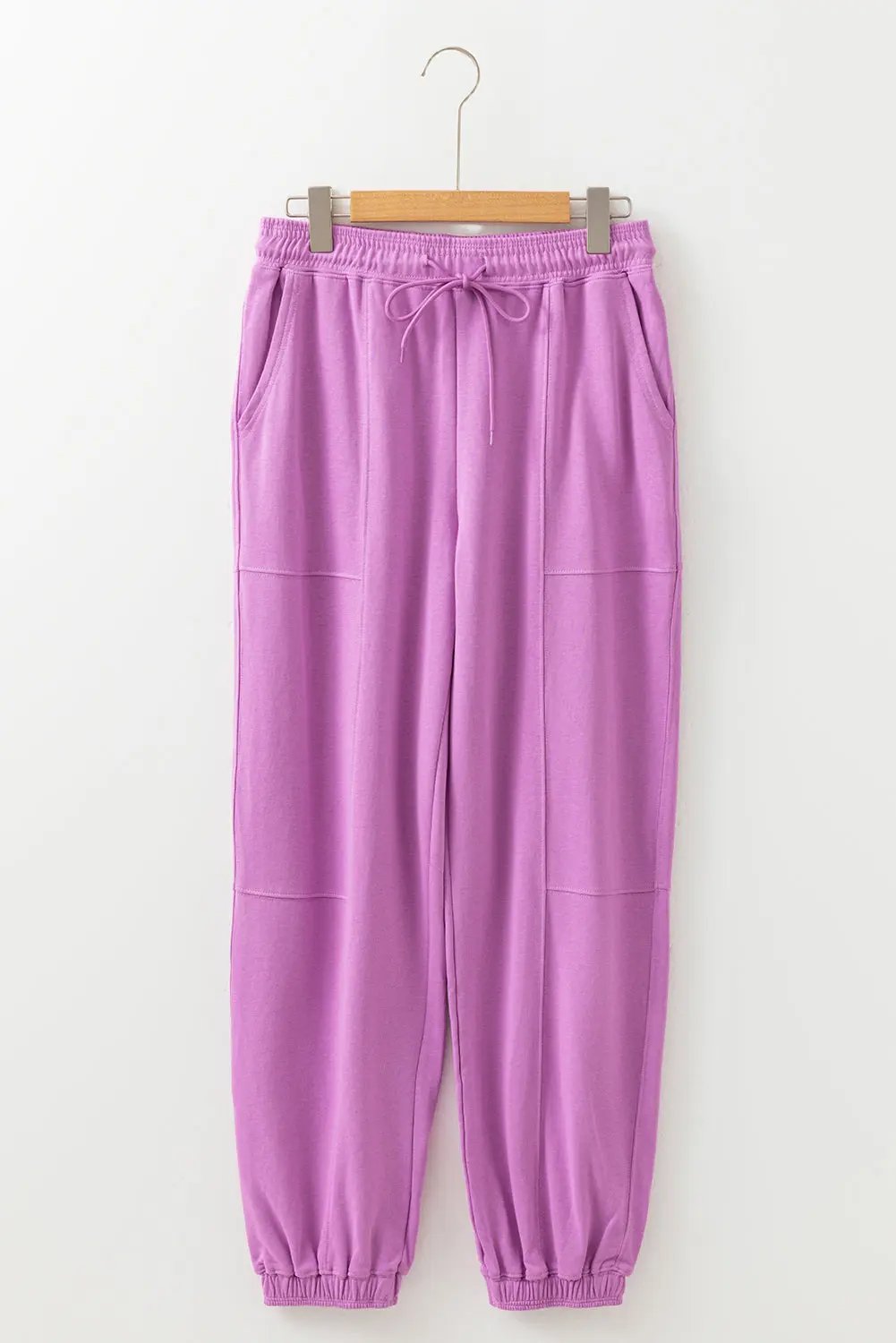 Lilac Drawstring Elastic Waistband Solid Color Jogger Pants Dear-Lover Dropshipping