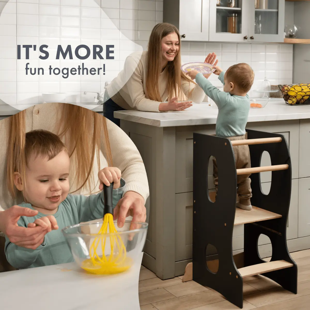 Stable Montessori Tower: Wooden Growing Chair - Grey Goodevas