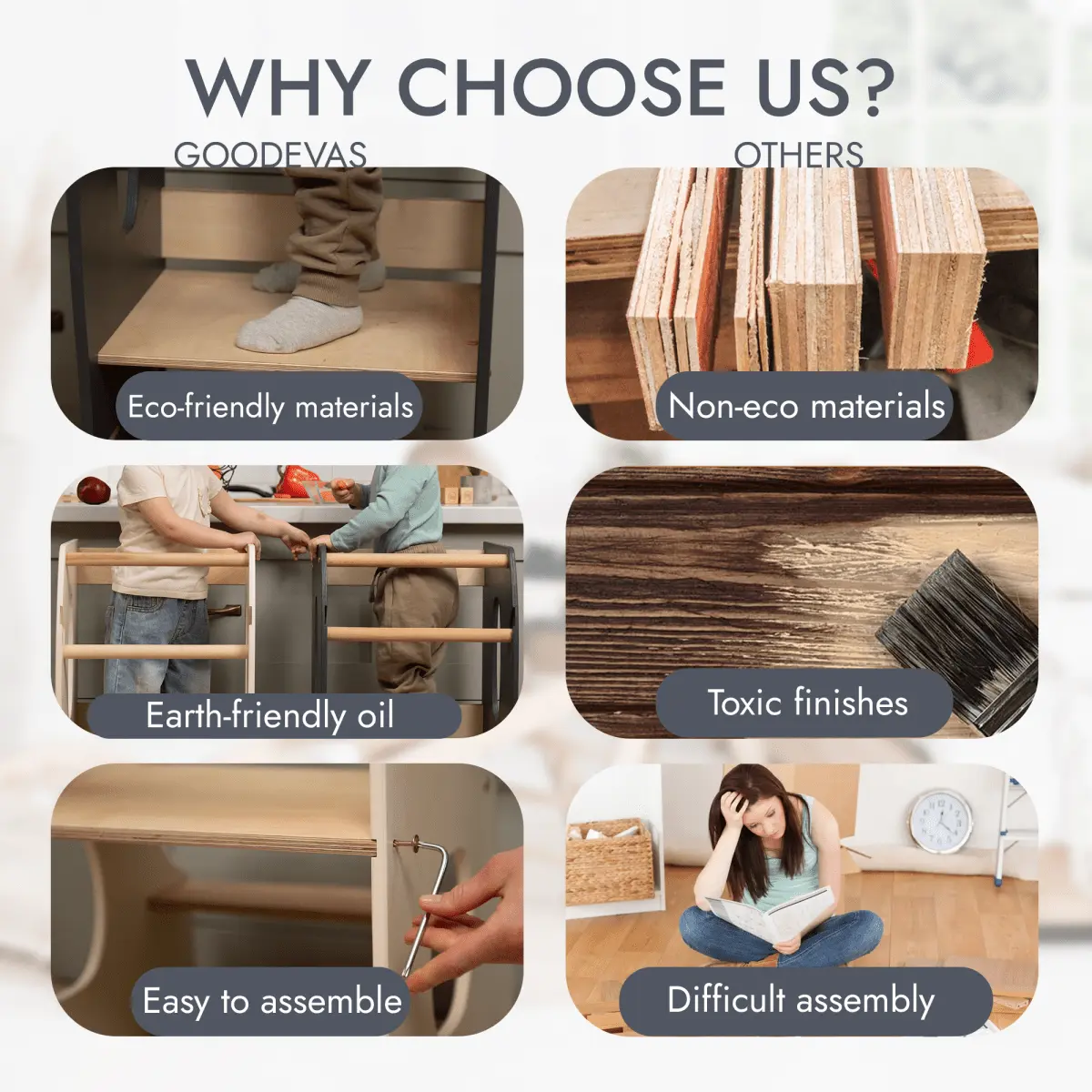 Stable Montessori Tower: Wooden Growing Chair - Grey Goodevas