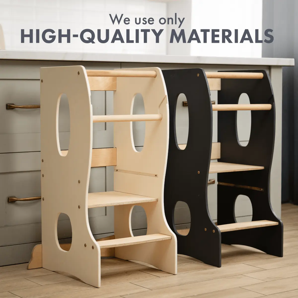 Stable Montessori Tower: Wooden Growing Chair - Grey Goodevas