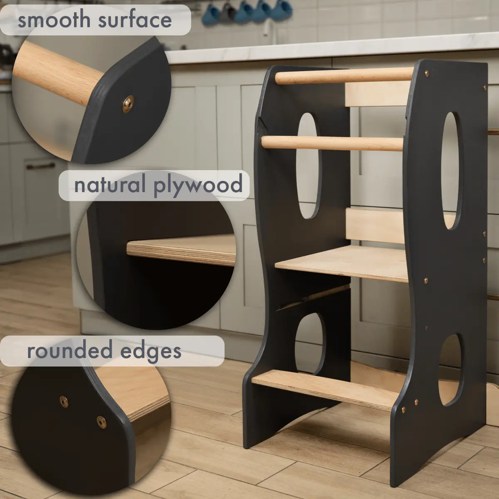 Stable Montessori Tower: Wooden Growing Chair - Grey Goodevas