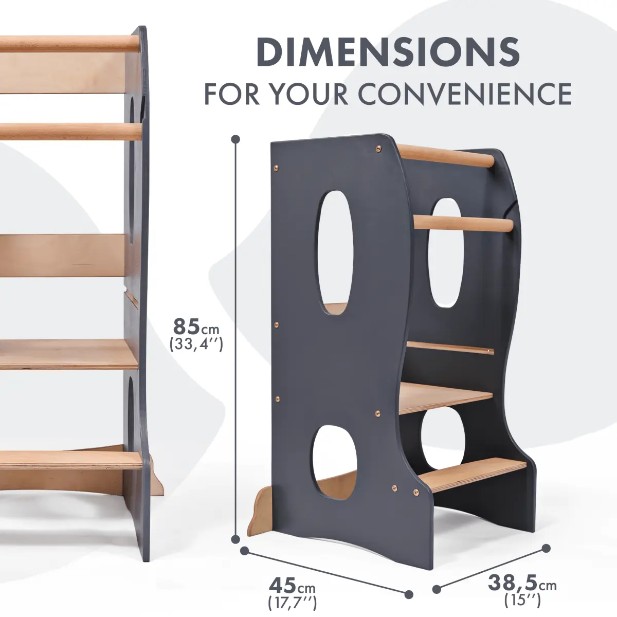 Stable Montessori Tower: Wooden Growing Chair - Grey Goodevas