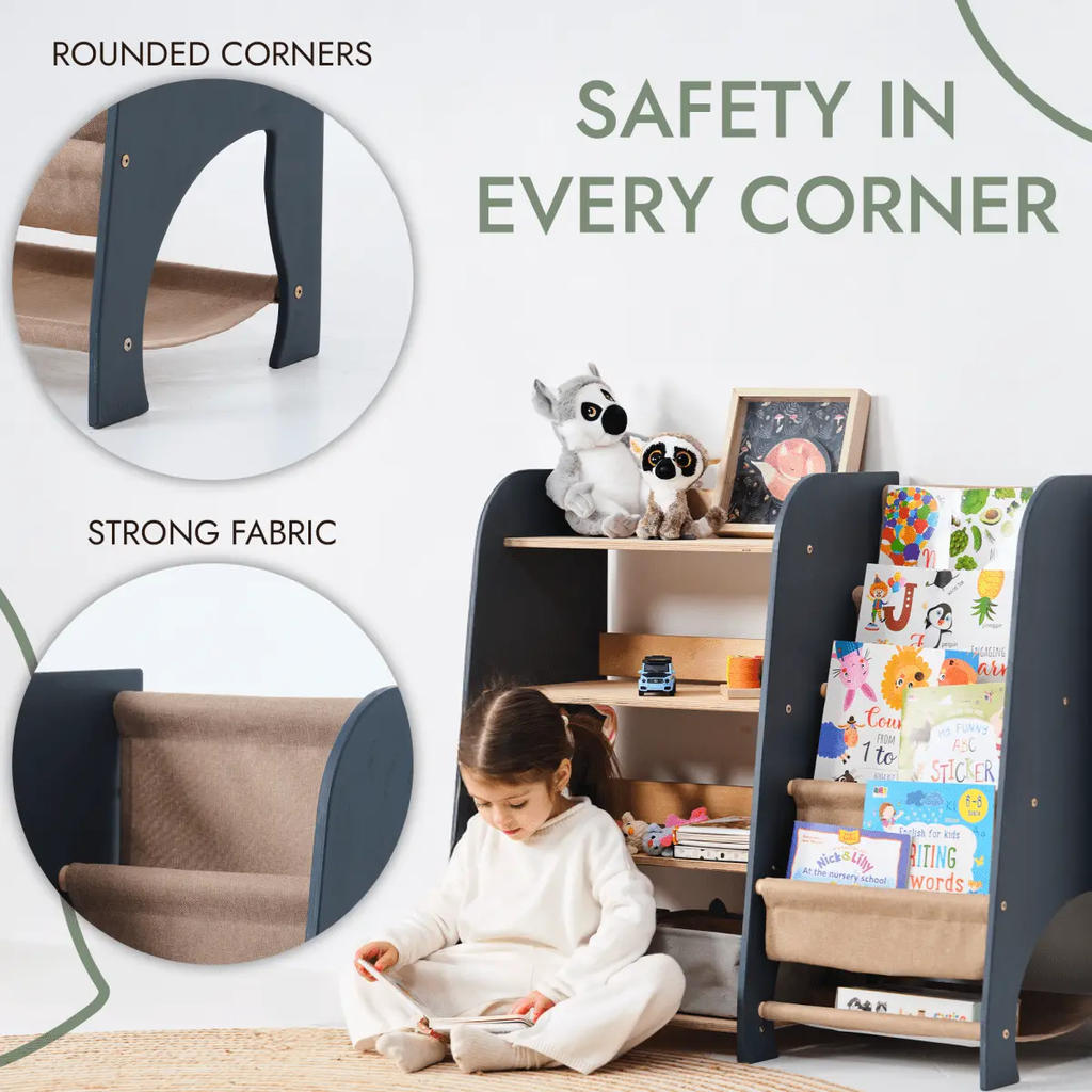 Wooden Montessori Shelves for Toddler 2in1: Bookshelf & Toy Shelving Goodevas