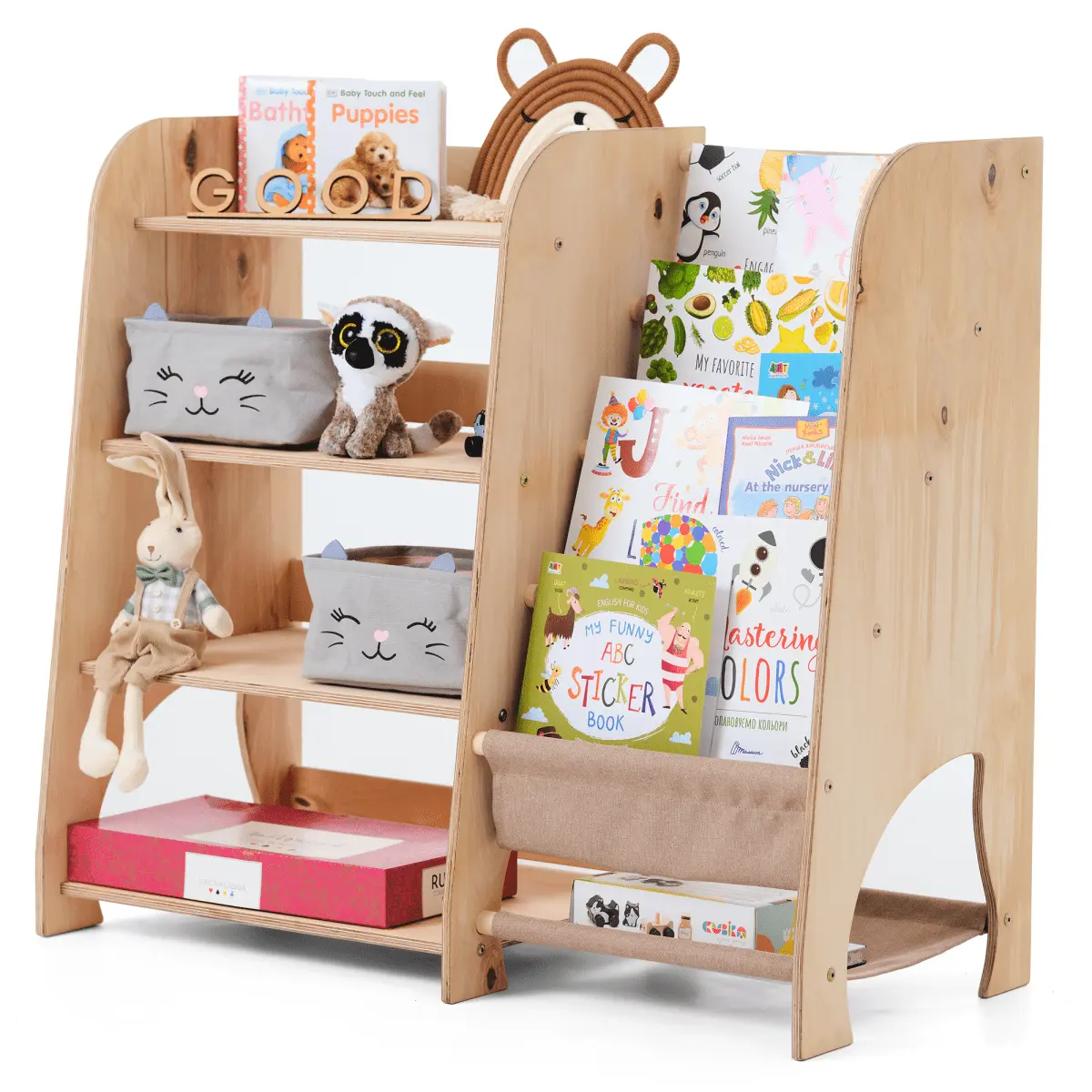 Wooden Montessori Shelves for Toddler 2in1: Bookshelf & Toy Shelving Goodevas