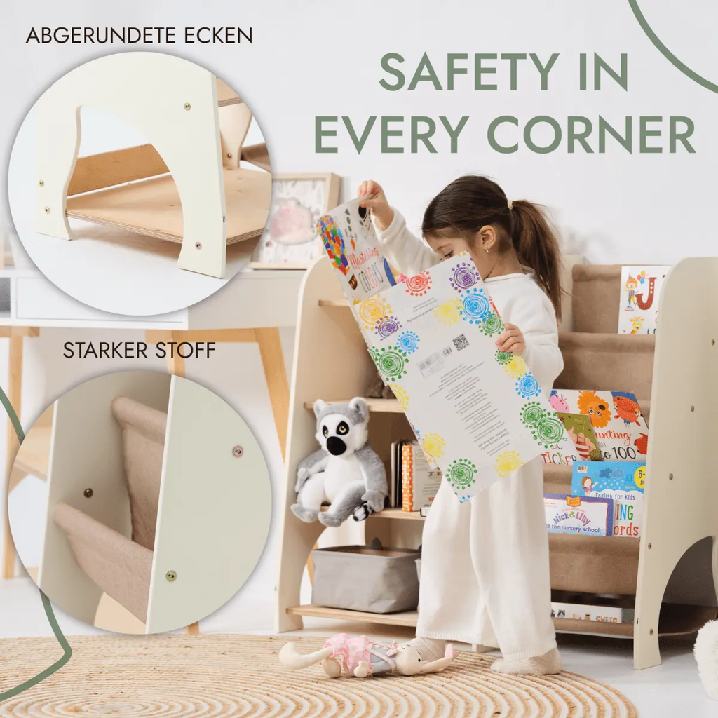 Wooden Montessori Shelves for Toddler 2in1: Bookshelf & Toy Shelving Goodevas