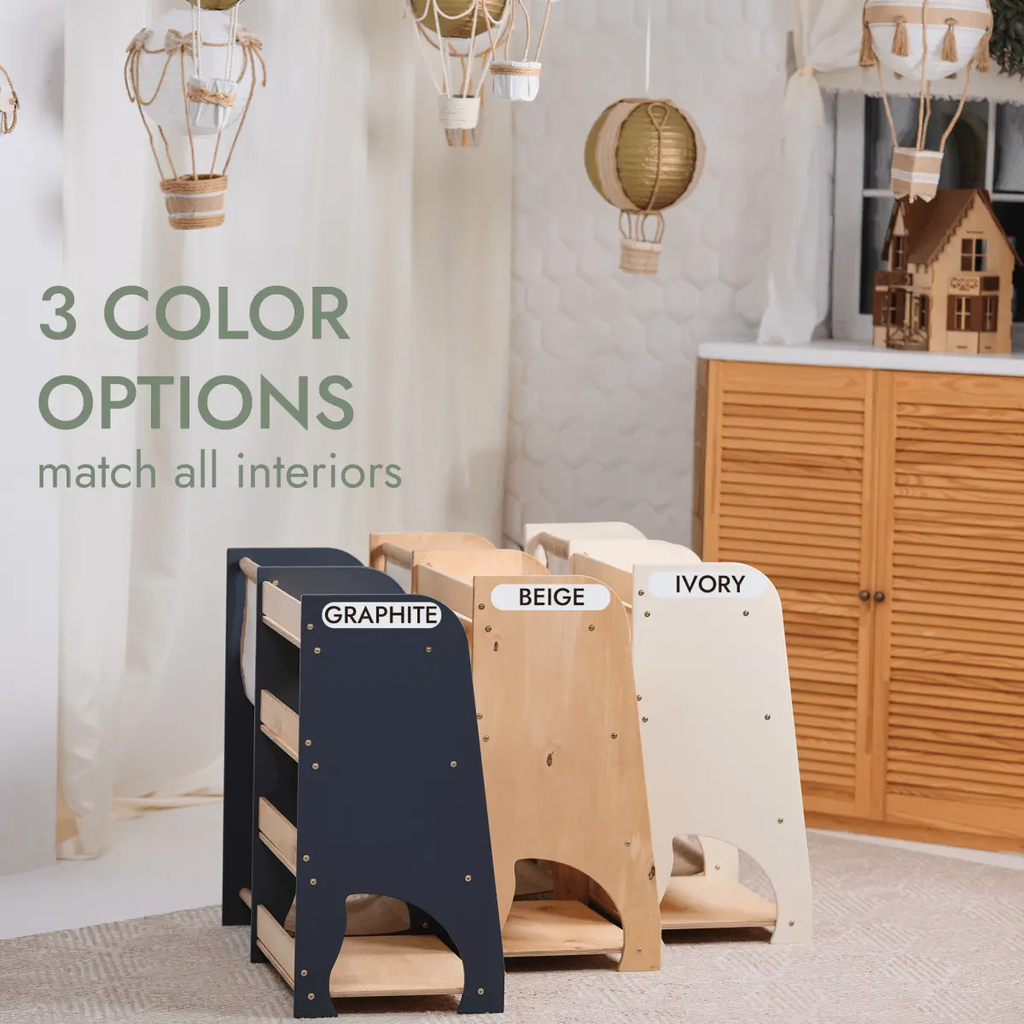 Wooden Montessori Shelves for Toddler 2in1: Bookshelf & Toy Shelving Goodevas